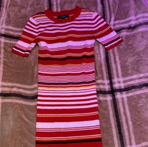 Red, white stripped dress.